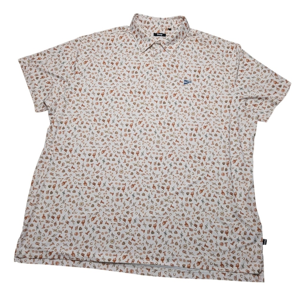 Breezy Golf Country Western Polo Men's 4XL White Cowboy Print Stretch